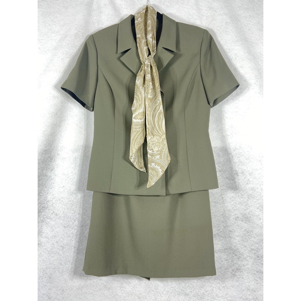 Le Suit 2PC Skirt Suit Women's 10 Green Blazer Double Breasted Short Sleeve